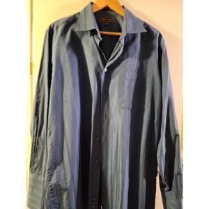 paul fredrick dress shirt dark blue 16.5 33 Plaited long sheave button down